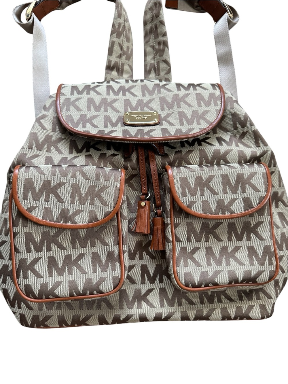 Michael Kors Signature MK Monogram Beige and Brown Backpack - Picture 2 of 6